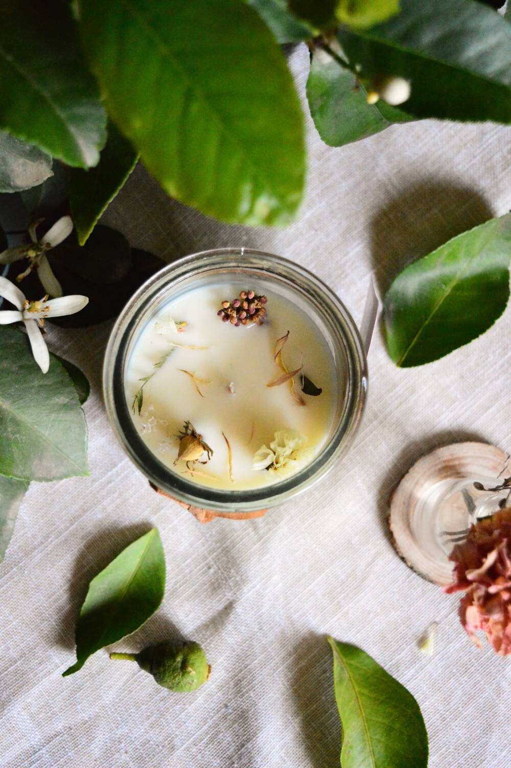 Fleur d'oranger Bougie Fleurie Parfumée Parfum Floral Bougies Fleurs Séchées Cire Végétale de Soja F