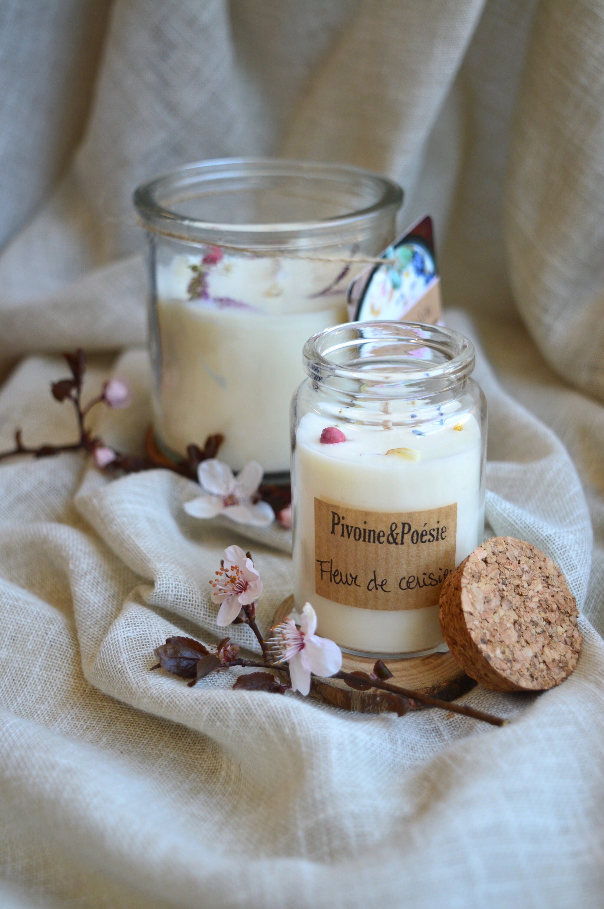Fleur de Cerisier Bougie Fleurie Écologique Cire de Soja Biodégradable Parfum Grasse Fait à La Main 