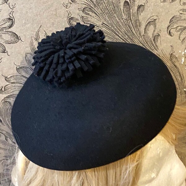 Vintage Dover brand Henry Pollak black ladies hat with pom pom tassel bobble