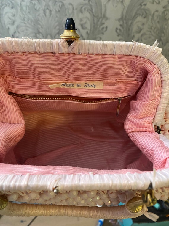 Vintage raffia beaded pink purse - image 3