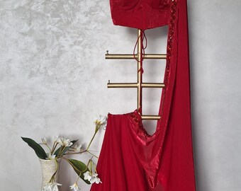 Hand Embroidered Cherry Red Organza Saree with Corset Blouse DVSAR_042