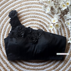 Made to Order Indian Black Embellished Blended Raw Silk One Shoulder Sleeveless Saree Lehenga Blouse DVBL 114 Etsy UK