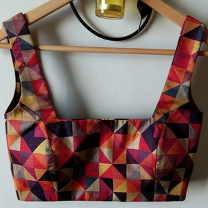 Made To Order Indian Khadi Silk Multicolor Geometric Printed Saree Lehenga Blouse. DVBL_021