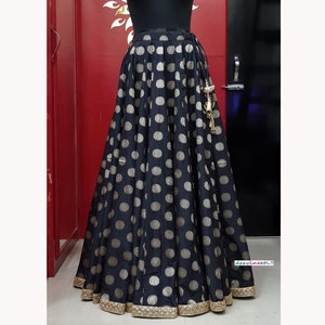 Made to Order Indian Black Brocade Silk Lehenga Skirt for Wedding Bridesmaid Skirt Maxi Skirt DVLS_009.