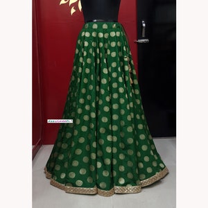 Made to Order Indian Green Brocade Silk Lehenga Skirt for Wedding Bridesmaid Skirt Maxi Skirt DVLS_007.