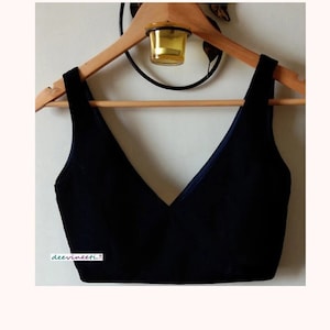 Made To Order Indian Velvet Deep Navy Blue Saree Lehenga Blouse Deep V Neck. DVBL_034