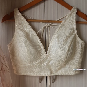 Saree Lehenga Blouse Made To Order Indian Designer Off White Embroidered Net Saree Lehenga Blouse Deep V Neck DVBL_259