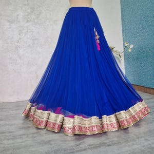 Lehenga Skirt Indian Royal Blue Net Lehenga Skirt with Borders Wedding Bridesmaid Festive Maxi Made to Order Skirt DVLS_053