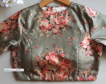 Made to Order Floral Print Khadi Silk Indian Blouse DVBL_067