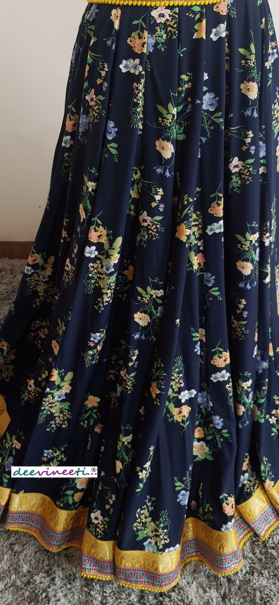 Floral Print Polyester Lehenga Skirt
