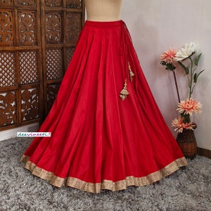 Made to Order Indian Red Blended Raw Silk Lehenga Skirt for Wedding Bridesmaid Skirt Maxi Skirt DVLS_042.