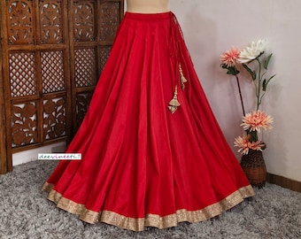 Made to Order Indian Red Blended Raw Silk Lehenga Skirt for Wedding Bridesmaid Skirt Maxi Skirt