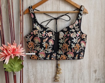 India製 designed embroidery rayon blouse Peach Silk Embroidery Blouse, Indian Designer Blouse, Crop