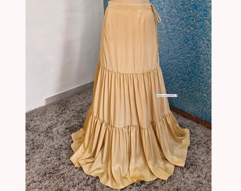 Made to Order Indian Beige Crepe Silk Tiered Lehenga Skirt for Bridesmaid Maxi Skirt