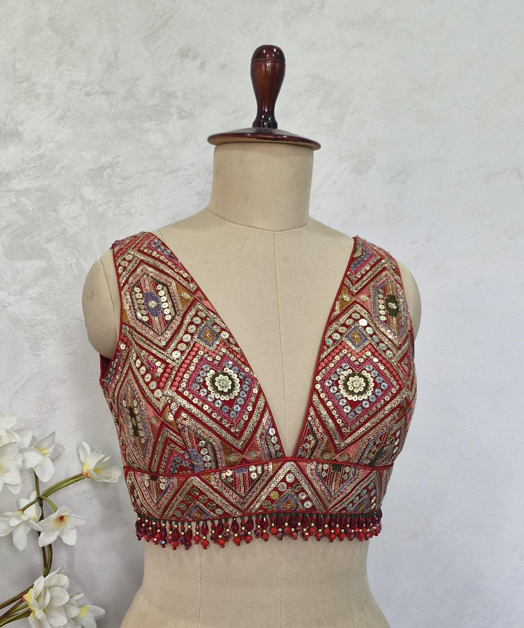Saree Lehenga Blouse Made to Order Indian Designer Red Embroidered 