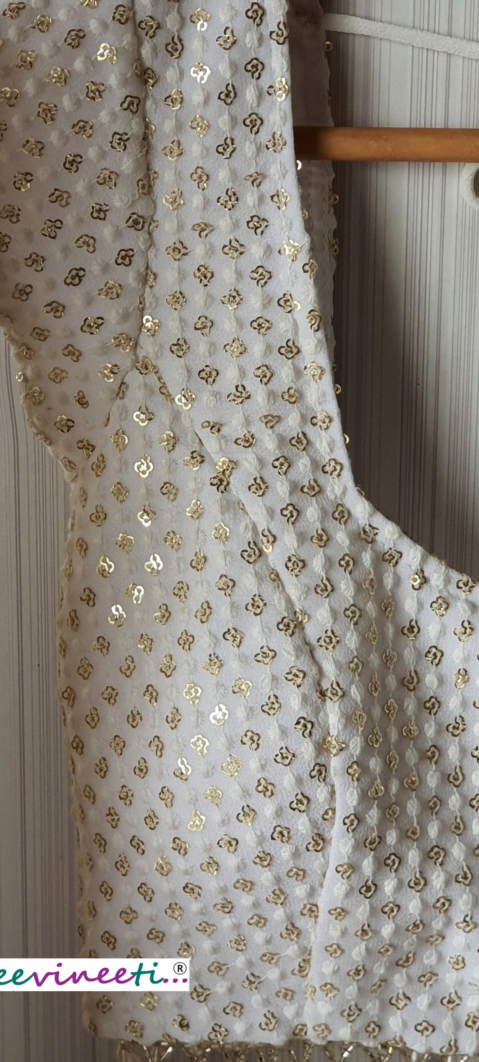 Made to Order Indian Thread Embroidered White Georgette Saree - Etsy