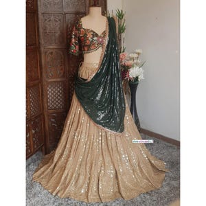 Indian Lehenga Tan Georgette Embroidered Fully Flared Mehendi Lehenga DVMTD_0221.