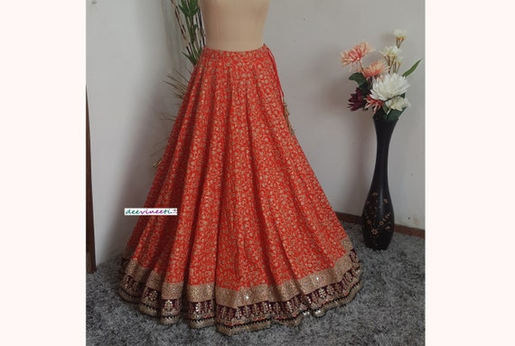 Made to Order Indian Orange Embroidered Silk Lehenga Skirt for Wedding Bridesmaid Skirt Maxi Skirt Etsy Hong Kong