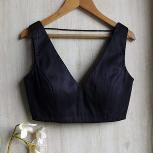 Made To Order Indian  Black Blended Raw Silk Saree Blouse Lehenga Blouse Crop Top Custom Made Blouse Ivory Green Peach Mustard Blue.DVBL_003