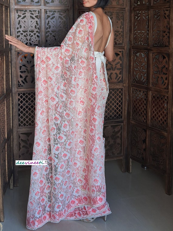 Damen Indisch Bollywood Chiffon Ready Made Saree Designer Hochzeit rot schwarz grau