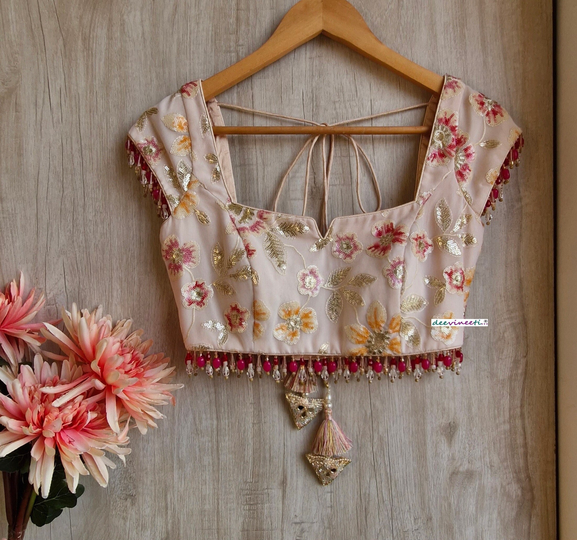 India製 designed embroidery rayon blouse Peach Silk Embroidery Blouse, Indian Designer Blouse, Crop
