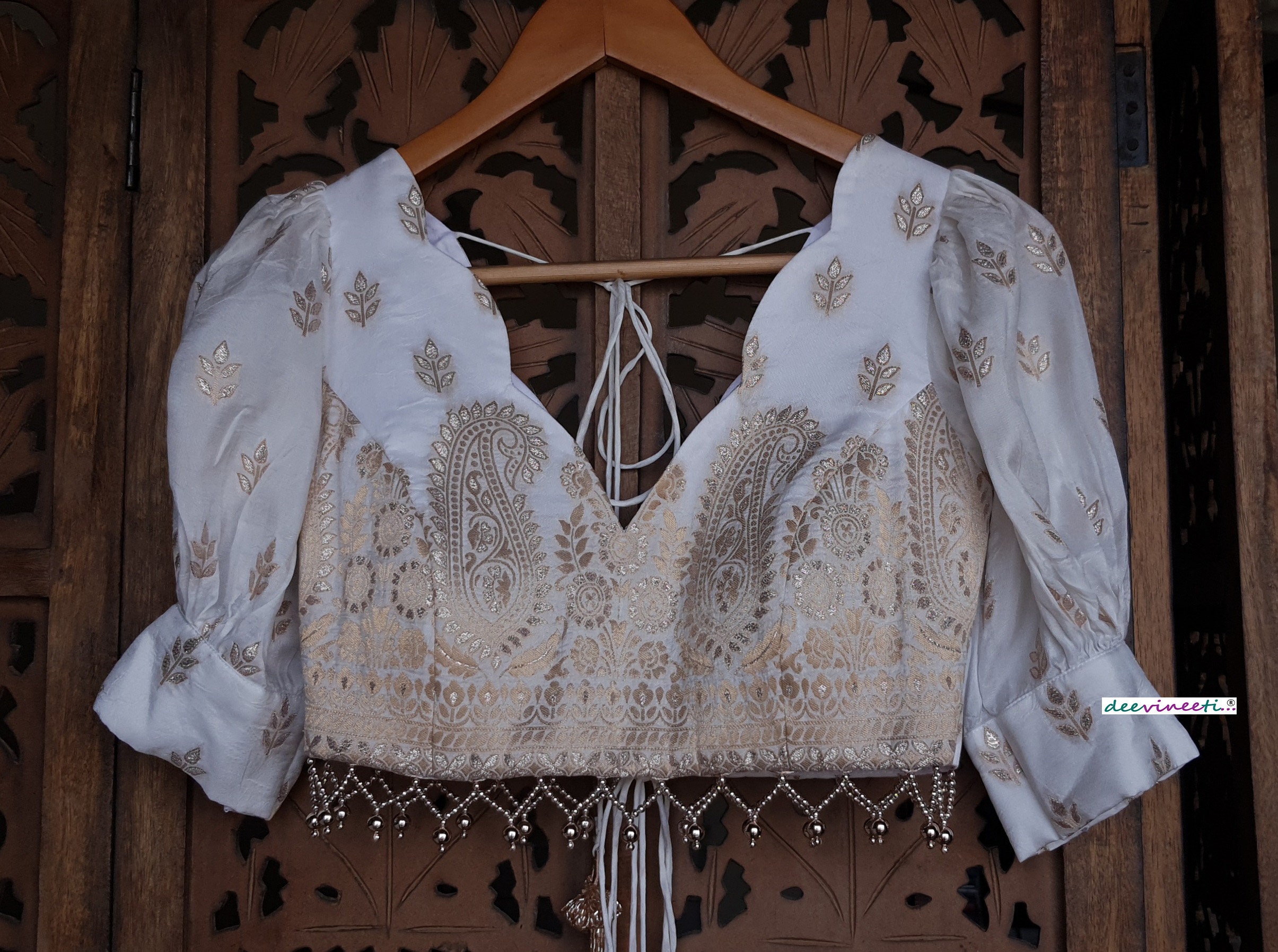 Made to Order Indian Embroidered Silk Saree Lehenga Puff Sleeves