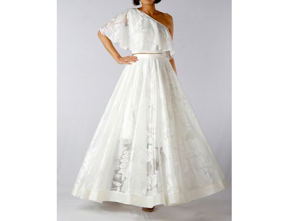 crop top and skirt bridesmaid dress
