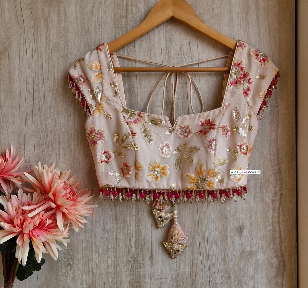 Saree Lehenga Blouse Made to Order Indian Designer Multicolor Beige