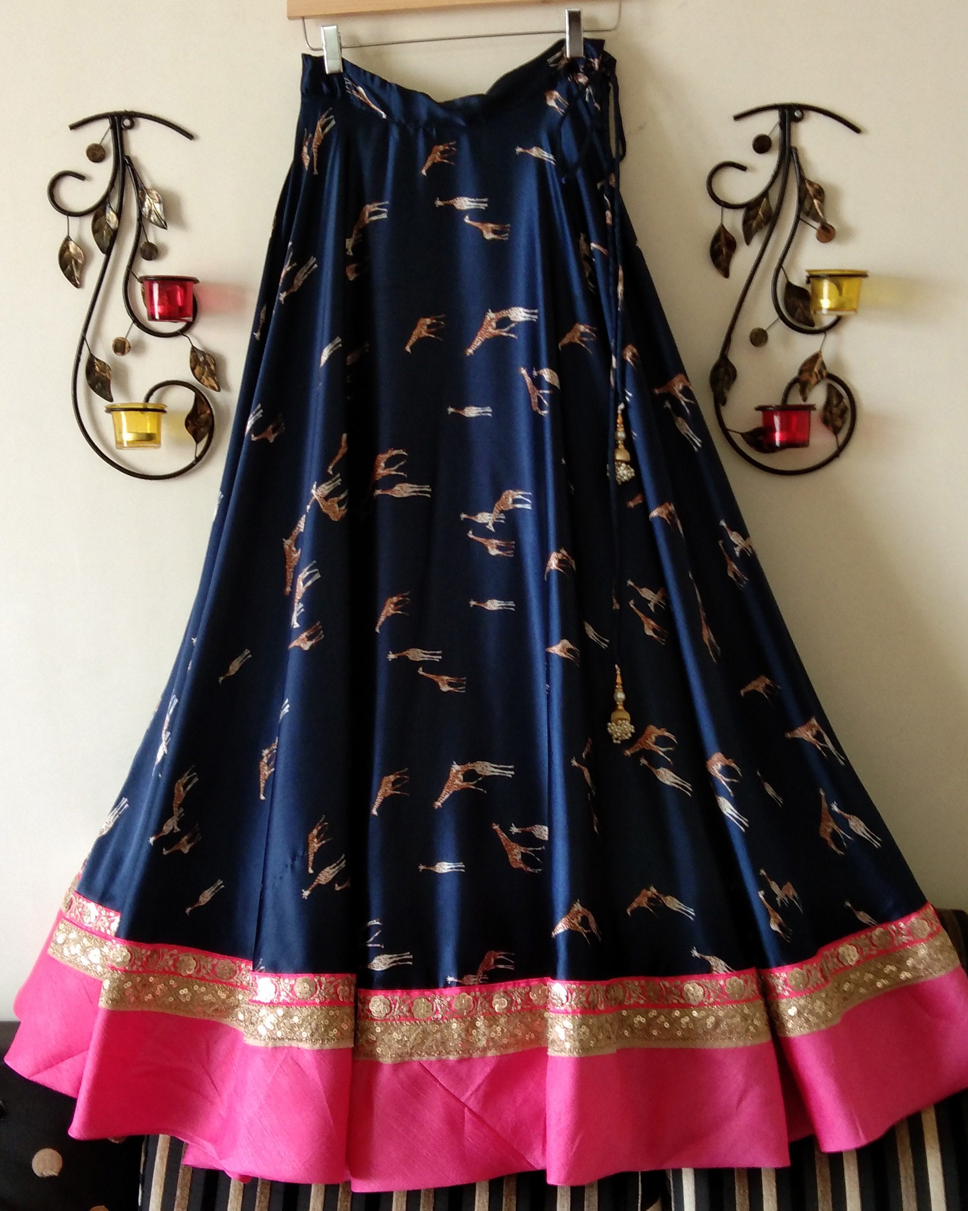 Made to Order Satin Printed Indian Lehenga Skirt dark Blue for | Etsy