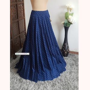 Made to Order Indian Dark Blue Brocade Dots Silk Lehenga Skirt for Wedding Bridesmaid Skirt Maxi Skirt DVLS_026.