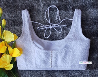 Camicetta sari in georgette ricamata: top indiano senza maniche DVBL_100