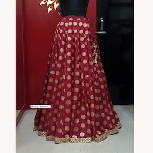 Made to Order Indian Maroon Brocade Silk Lehenga Skirt for Wedding Bridesmaid Skirt Maxi Skirt DVLS_006.