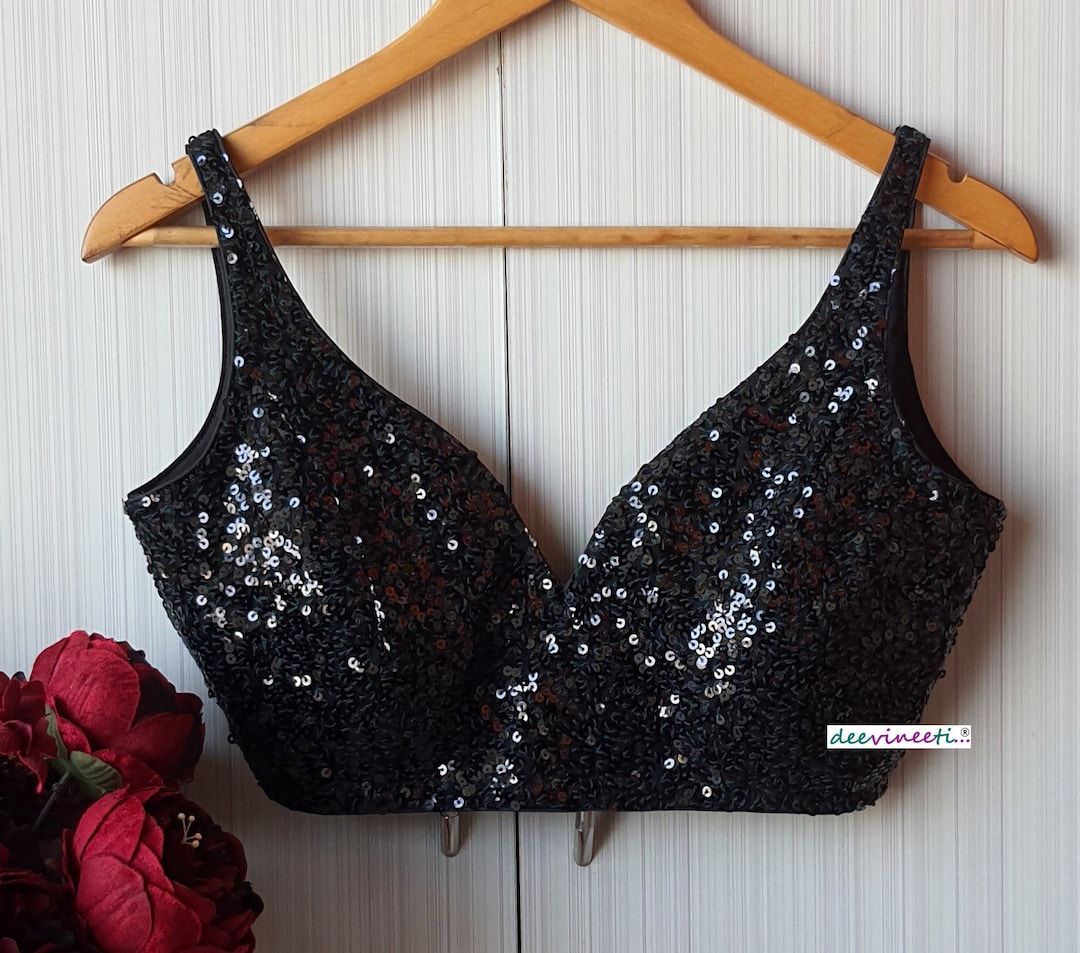 Made to Order Indian Sequins Deep Sweetheart Neck Sleeveless Saree Blouse Lehenga Blouse Black Gold Silver DVBL 181 Etsy Canada
