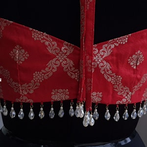 Saree Lehenga Indian Blouse Red Brocade Halter Neck Made To Order Blouse image 9