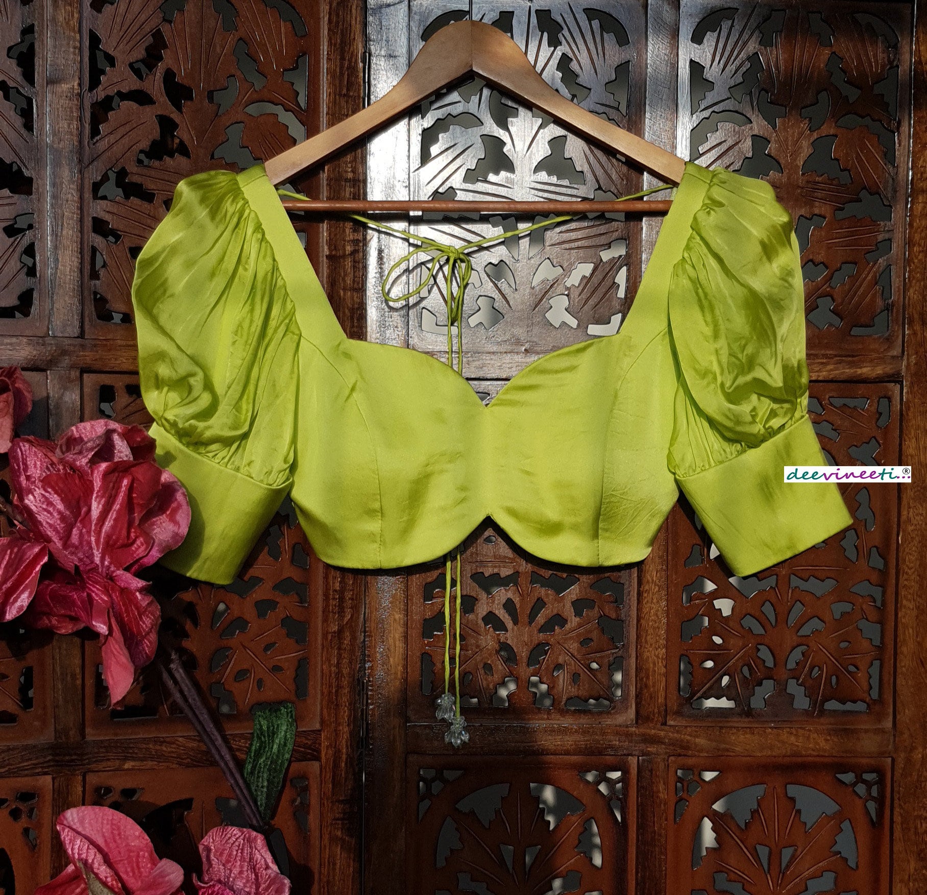 Red Puff Sleeve Saree Blouse