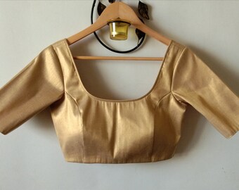 Camicetta Sari Indiana Choli Oro - Taglie 32-52 - Maniche Corte - Non Imbottita