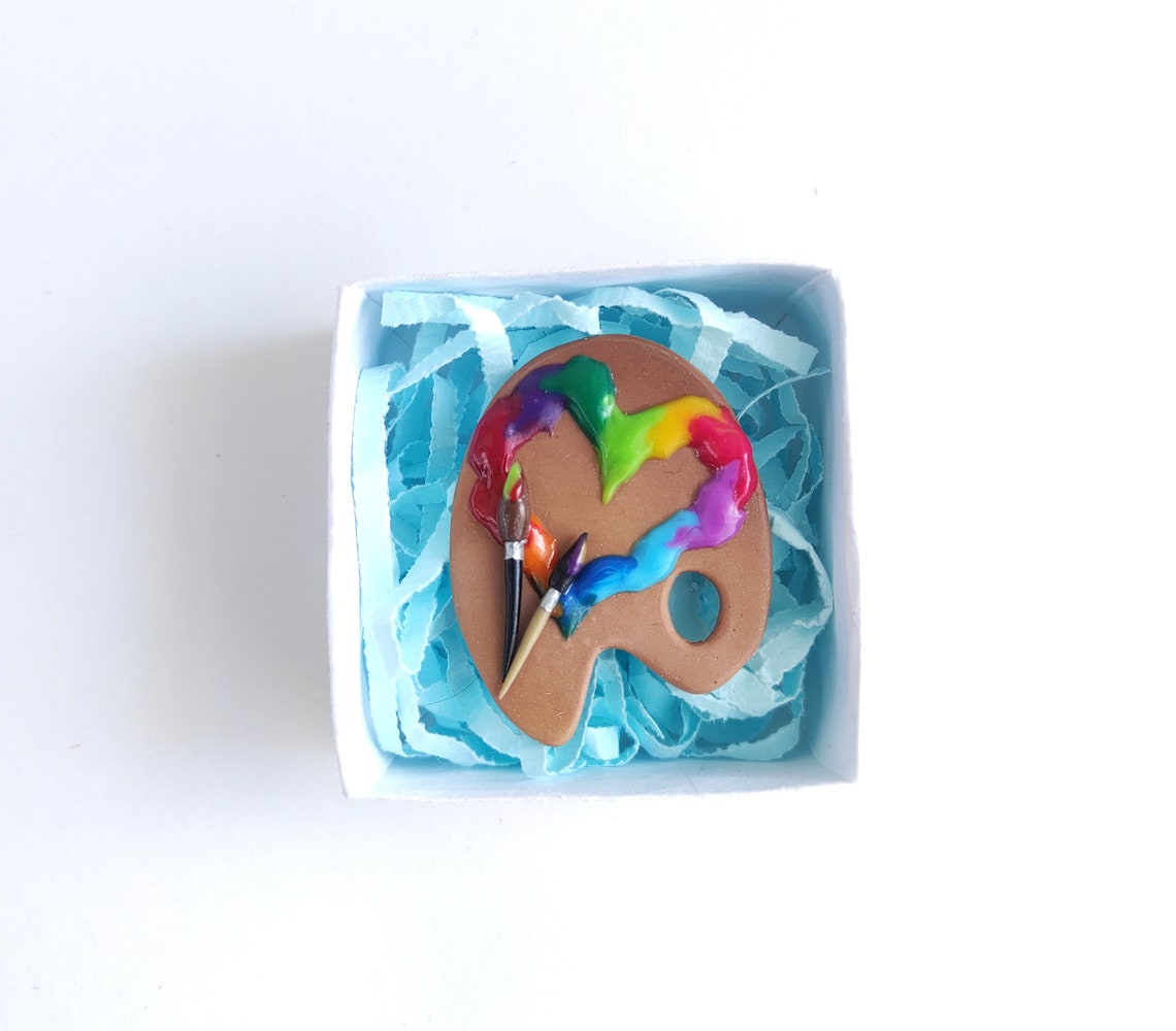 Artists Paint palette Brooch. Wooden palette with paints and Etsy
