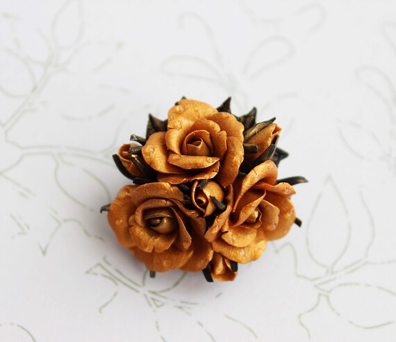 Brooch With Golden Roses Flower Small Brooch A Gift For A Etsy