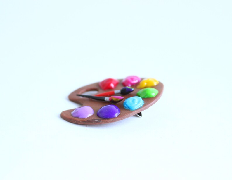 Artists Paint palette Brooch. Wooden palette with paints and Etsy