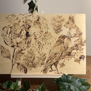 PLATEAU DE SERVICE En Bois De Paysage Pyrographie Antique Fait À La