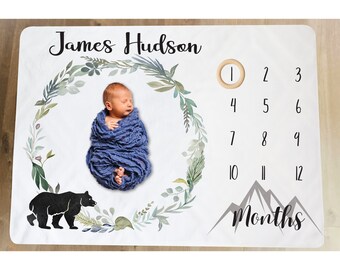 Bear Milestone Blanket Baby Boy Milestone Mat Boy Age Blanket Boy Monthly Blanket Scandinavian Bear Milestone Growth Blanket Etsy