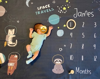 Space Milestone Blanket, Baby Age Blanket, Astronaut Baby Milestone Blanket, Today I am blanket, Baby Blanket, Newborn Gift, Animals Blanket
