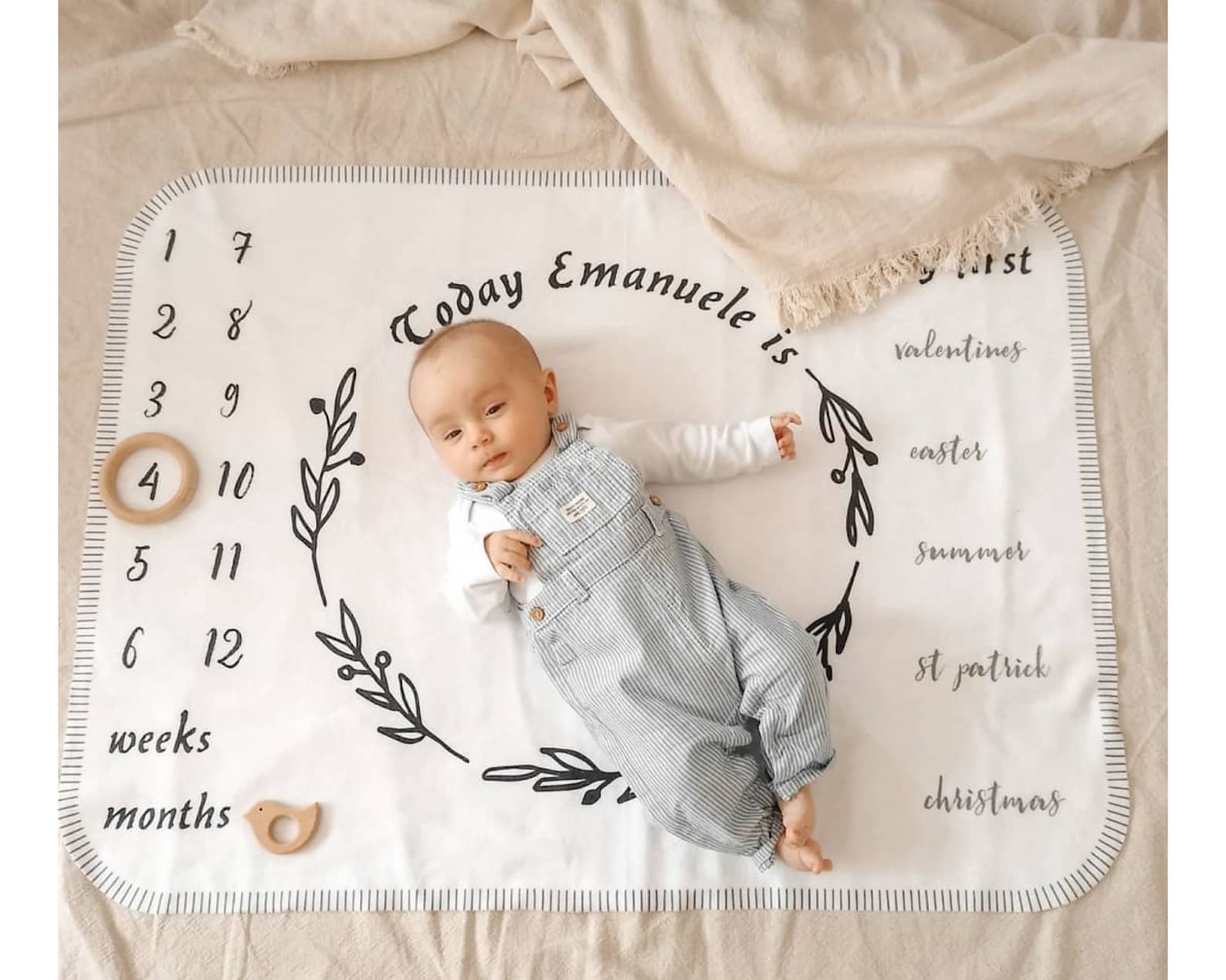 Wreath Milestone Blanket Baby Age Blanket Milestone Mat - Etsy