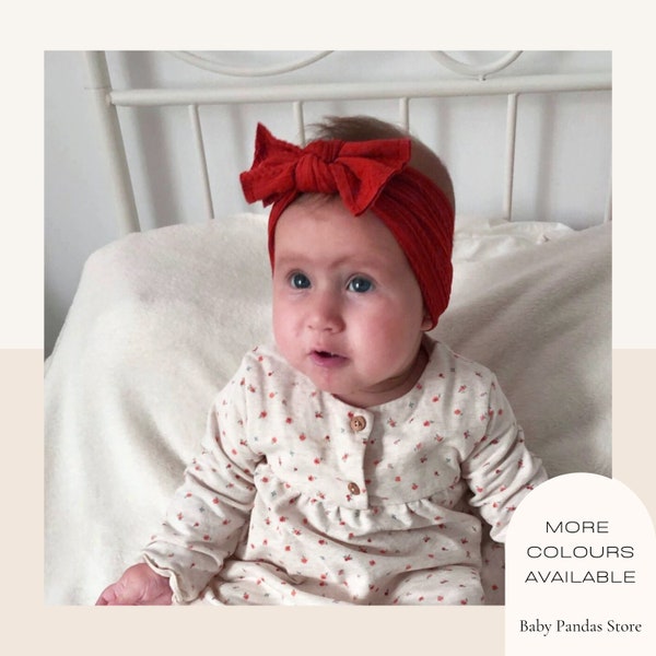 Red Baby Headband - Burgundy Baby Hairband - Kid Turban Bow - Newborn Cable Knit - Baby Girl Gift - Baby Head Band - Baby Shower Gift