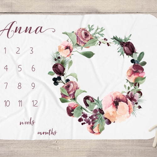 Girl Milestone Blanket Flower Milestone Mat Baby Girl Age Etsy UK
