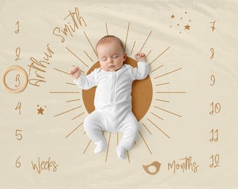 Sun Baby Blanket, Milestone Blanket for Boy, Cute Baby Newborn Photo Prop, Baby Photo Monthly Blanket, Custom Boy Blanket, Personalized Gift