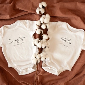 Twins Coming Soon Baby Vest - Pregnancy Announcement Baby Vest - Twins Baby Bodysuit - Baby Due Baby Grow - Cute Baby Romper