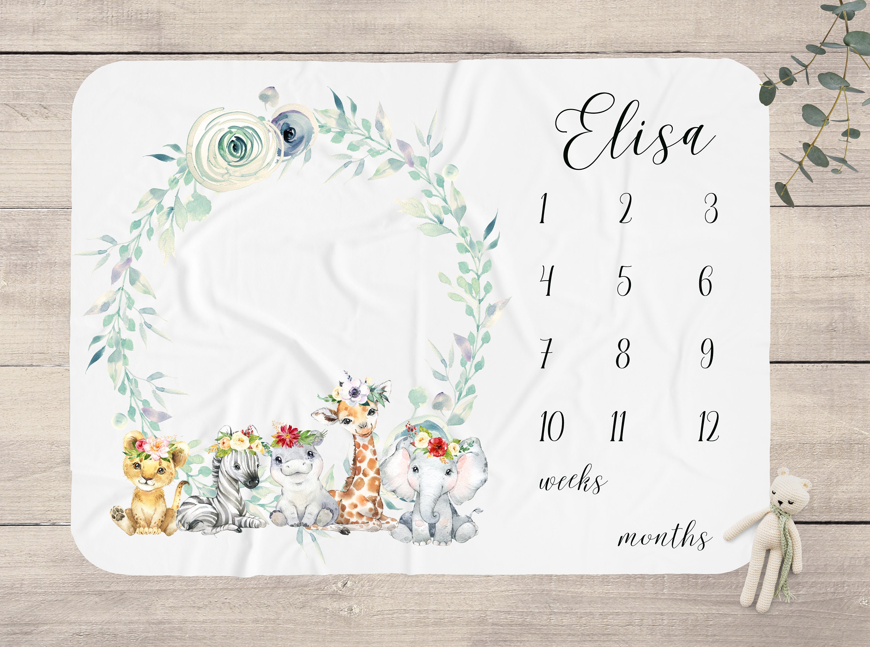 Safari Animals Milestone Blanket Girl Milestone Mat Baby Age Etsy