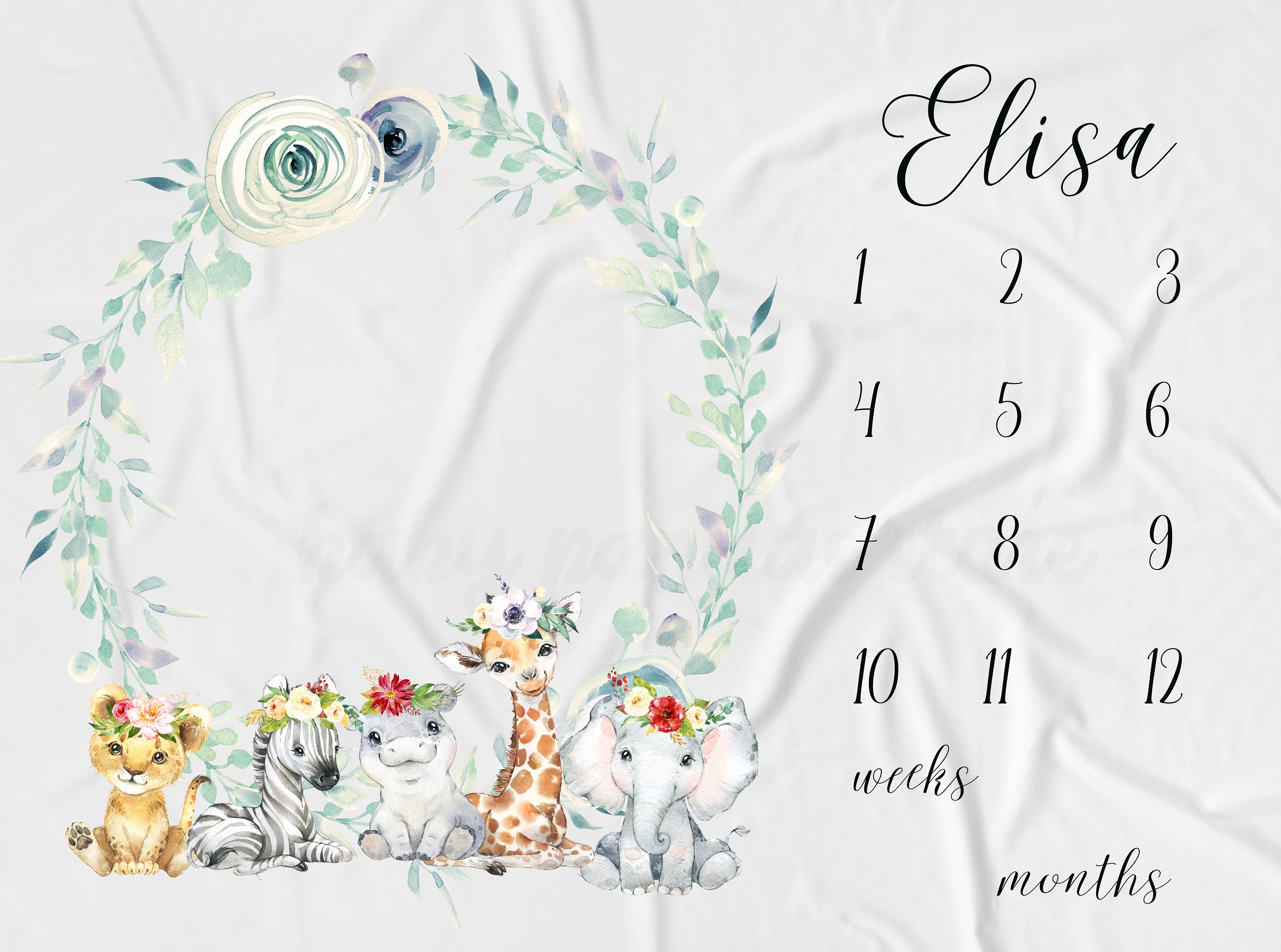 Safari Animals Milestone Blanket Girl Milestone Mat Baby Age Etsy