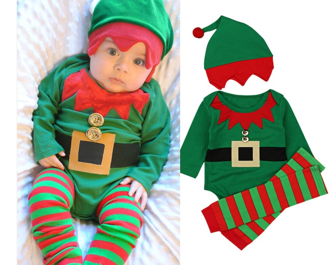 Baby Elf Romper, My First Christmas Top, Boy Elf Outfit, Christmas Elf